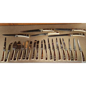 Vintage Sheffield Stainless Steel Carving Set Of 25 Knives Bakelite Handles